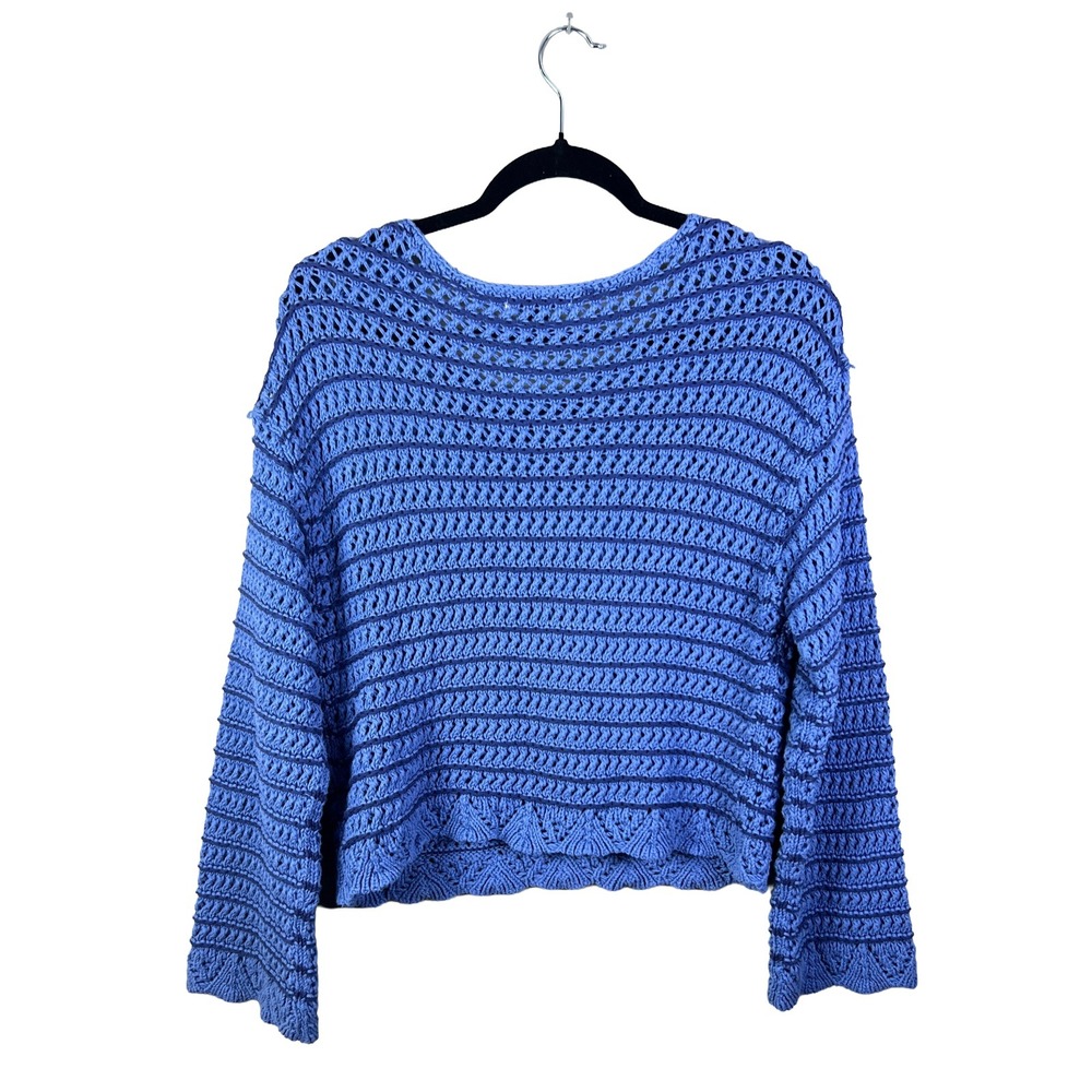 American Eagle Sweater Women's M Blue Open Knit Crochet Cottagecore - Picture 2 of 5